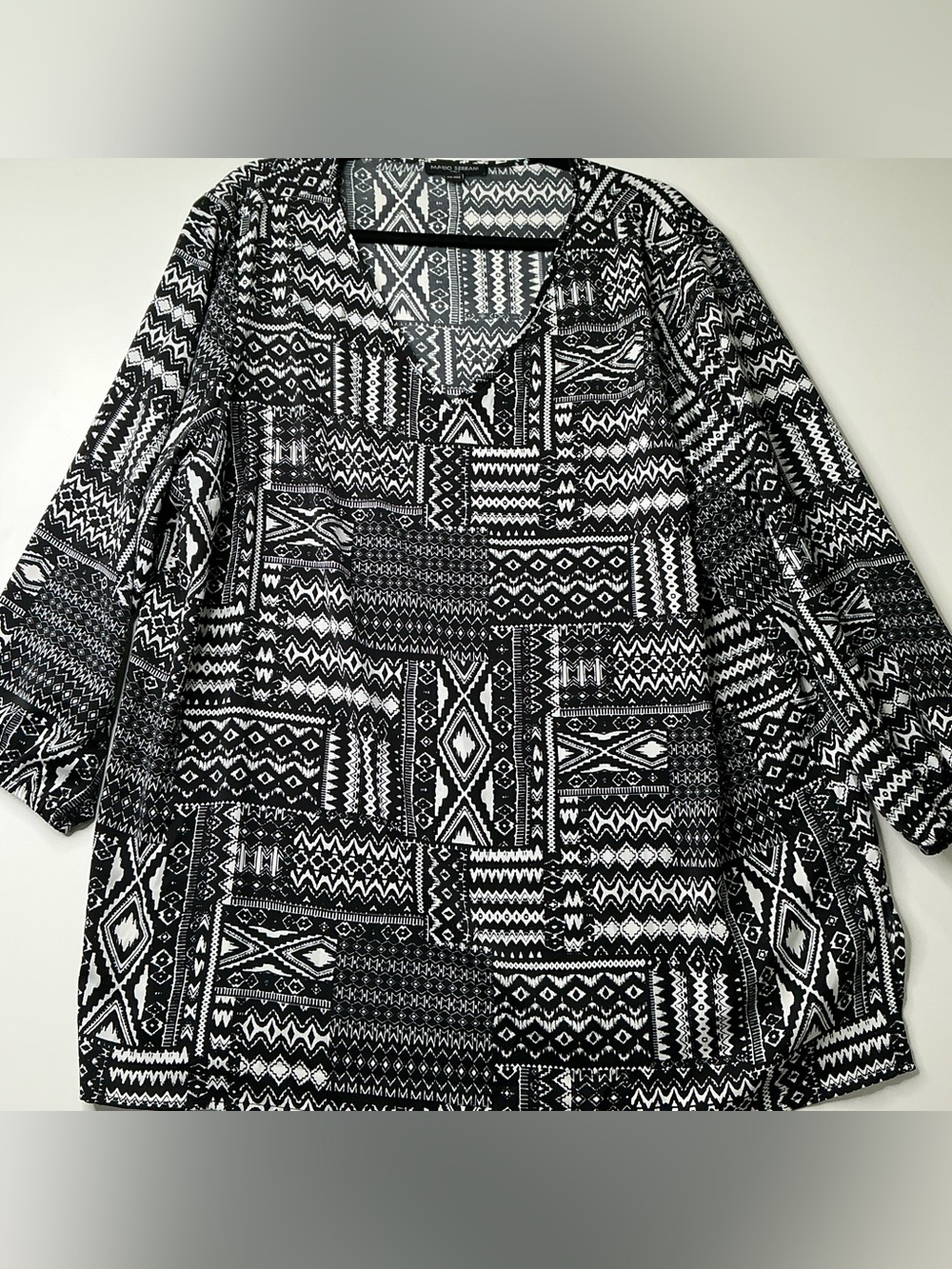 Mario Serrani Women’s Tunic 3/4 Cuffed Sleeve Made In Italy Size XXL BlackWhite